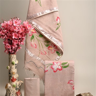 Hand Block Printed Linen Cotton Suits in Silver Floral Bliss