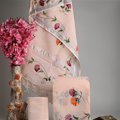 Peach Blossom Hand Block Linen Cotton Suit Set