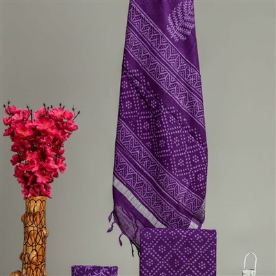 Lavender Linen Hand Block Printed Ethnic Dress Set