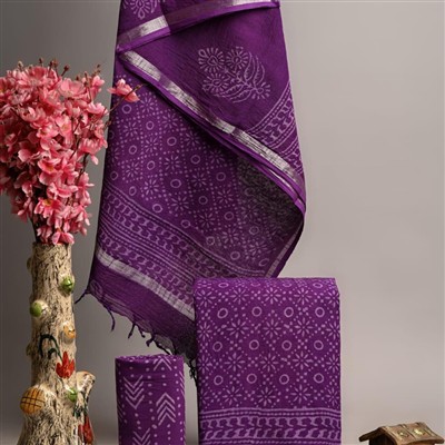 Lavender Blossom Linen Suit Set with Silver Border