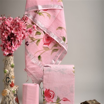 Rose Garden Hand Block Printed Linen Cotton Suit Set