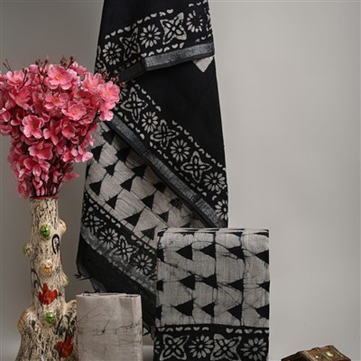 Hand Block Printed Linen Cotton Suits - Monochrome Harmony