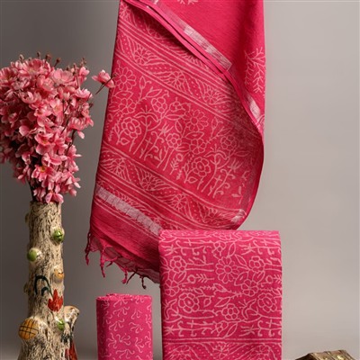 Linen Floral Symphony Ethnic Dress Material Set