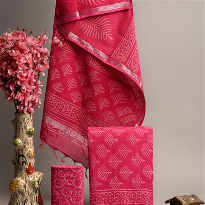 Silver Bordered Linen Cotton Ethnic Suit Set