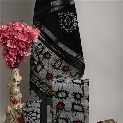 Hand Block Printed Linen Cotton Suits with Silver Border Set