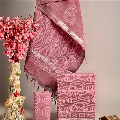 Mauve Paisley Linen Hand Block Printed Suit Set