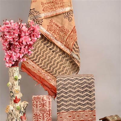 Rustic Floral Linen Cotton Hand Block Printed Suit Set