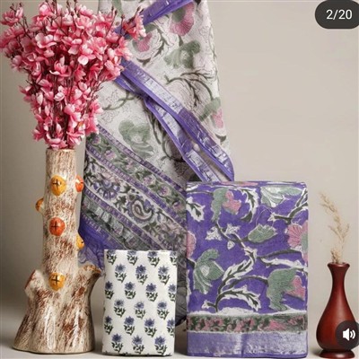 Hand Block Printed Linen Cotton Ethnic Suit Set