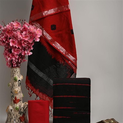 Crimson Blossom Linen Cotton Hand Block Printed Suit Set