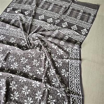 Hand Block Printed Mulmul Cotton Saree Set in Floral Geometric Design