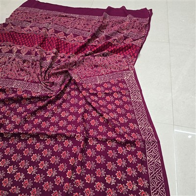 Crimson Floral Hand Block Printed Mulmul Cotton Shawl