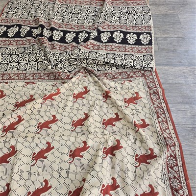 Hand Block Printed Floral Motif Mulmul Saree