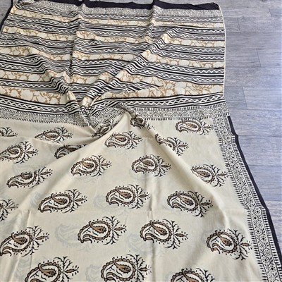 Hand Block Printed Cream Paisley Cotton Saree Set