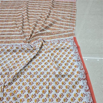 Hand Block Printed Mustard Floral Cotton Saree Set
