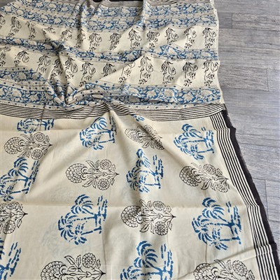 Indigo Blossom Hand Block Printed Mulmul Saree Set