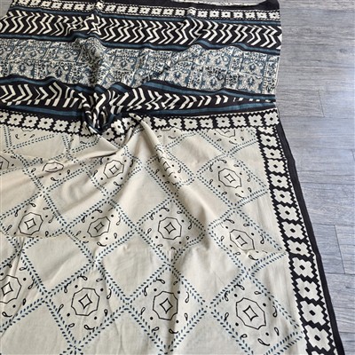 Indigo Diamond Hand Block Cotton Mulmul Saree Set