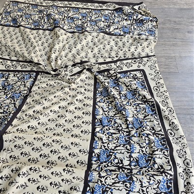 Hand Block Printed Black Floral Cotton Saree Set