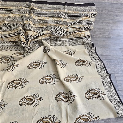 Hand Block Printed Cotton Mulmul Saree with Paisley Motifs