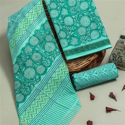 Azure Floral Hand Block Cotton Suit Set