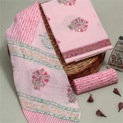 Pink Blossom Hand Block Printed Cotton Suit Set
