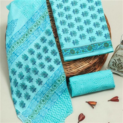 Indigo Floral Hand Block Printed Cotton Suit Set