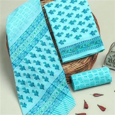 Indigo Blossom Hand Block Printed Cotton Suit Set
