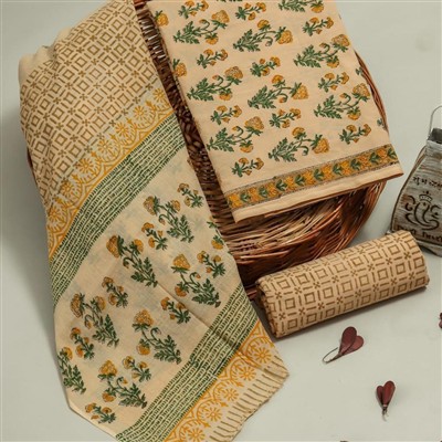 Hand Block Printed Cotton Ethnic Suit Set in Earthy Tones