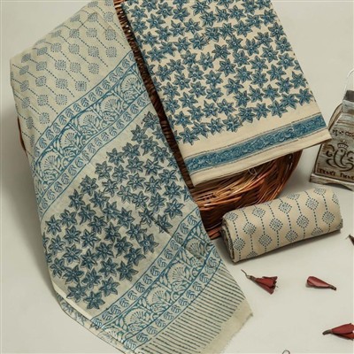 Indigo Floral Hand Block Printed Cotton Suit Set