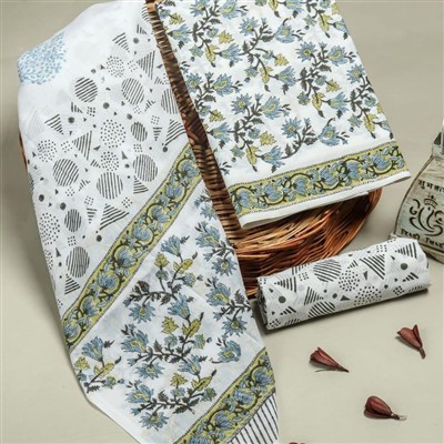 Indigo Geometric Hand Block Printed Cotton Suit Set