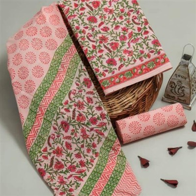 Floral Bliss Hand Block Printed Cotton Dress Material Set