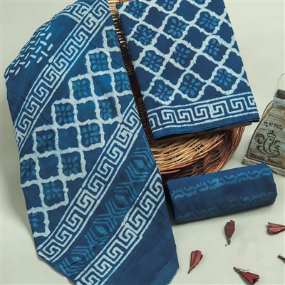 Indigo Blossom Hand Block Printed Cotton Suit Set