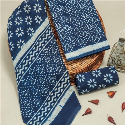 Indigo Floral Hand Block Printed Cotton Suit Set