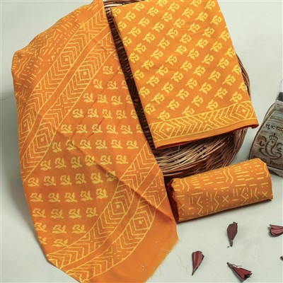 Sunset Bloom Hand Block Cotton Suit Set