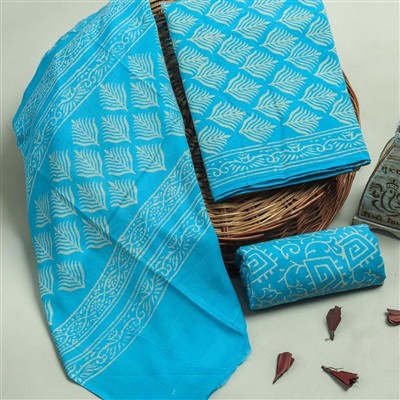 Turquoise Bliss Hand Block Printed Cotton Dress Material Set