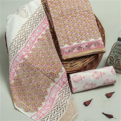 Floral Bliss Cotton Suit Set with Zigzag Dupatta