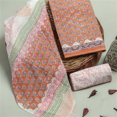 Hand Block Printed Floral Delight Cotton Ethnic Suit Set