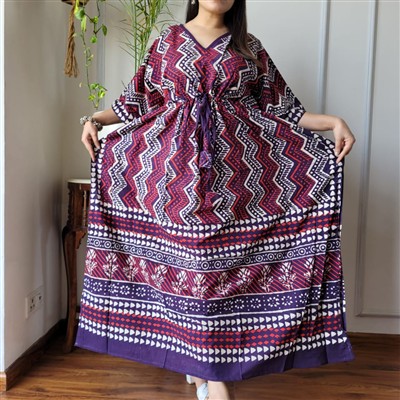 Geometric Tribal Print Cotton Kaftan Dress