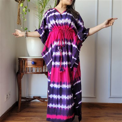 Hand Block Printed Tie-Dye Cotton Maxi Dress