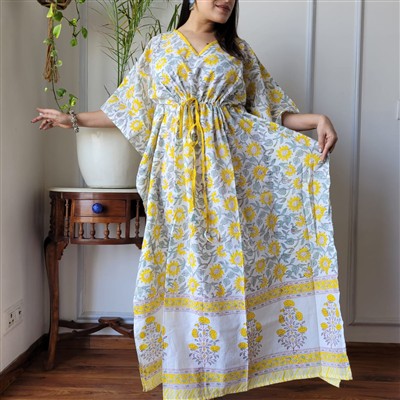 Sunflower Meadow Cotton Kaftan Dress