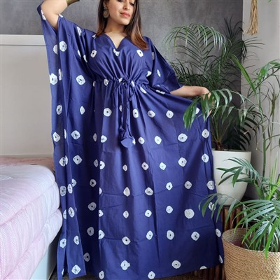 Indigo Circle Dotted Cotton Kaftan Dress