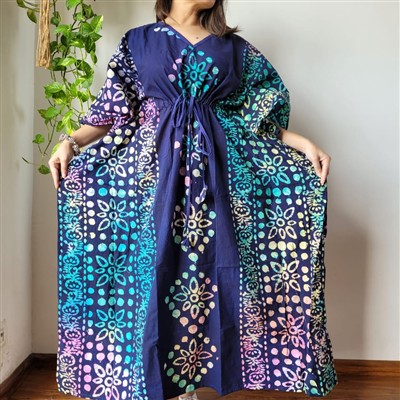 Turquoise Floral Hand Block Cotton Maxi Dress