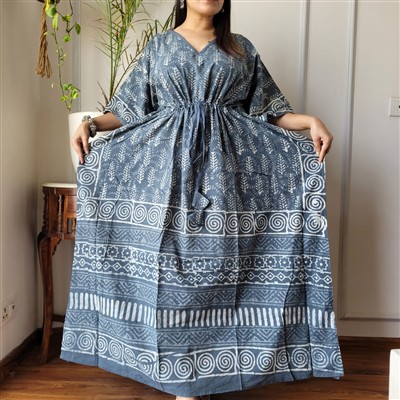 Serenity Blue Botanical Bliss Cotton Kaftan