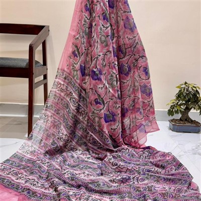 Rose Pink Floral Double Diamond Chiffon Saree