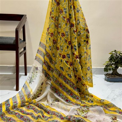 Golden Blooms Pure Double Diamond Chiffon Saree