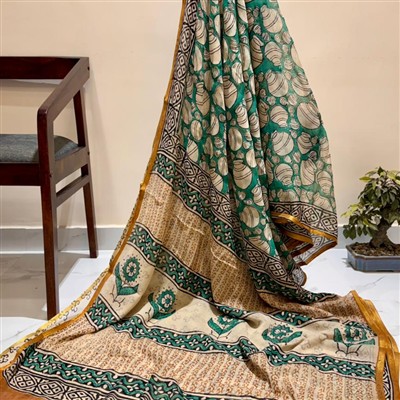 Pure Double Diamond Chiffon Saree in Green Floral Bliss
