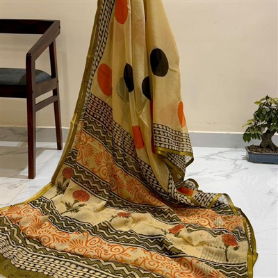 Double Diamond Chiffon Saree with Floral Border Embellishments