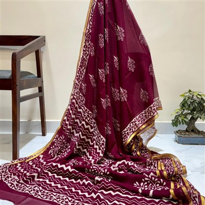 Maroon Blossom Silk Saree with Golden Accents