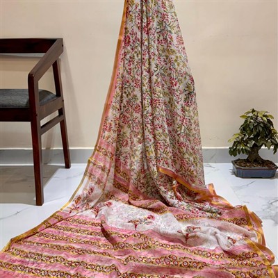 Golden Meadow Floral Chiffon Saree