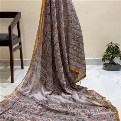 Golden Paisley Bliss Pure Double Diamond Chiffon Saree