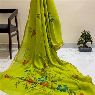 Golden Blooms Pure Double Diamond Chiffon Saree